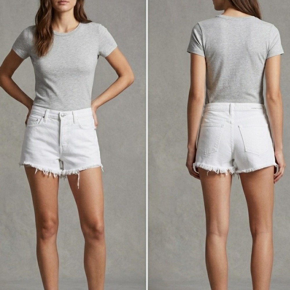 Current Elliott Ultra High Waist Short 29 Button Fly White Raw Hem Summer NWOT